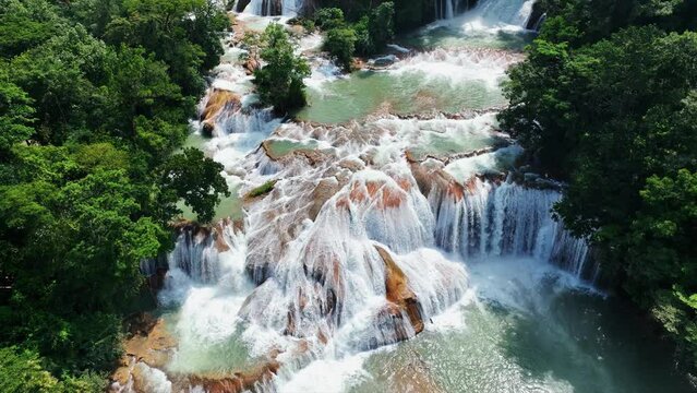 Aerial view of the waterfalls Agua Azul, Chiapas (Mexico).
