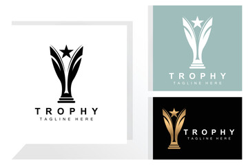 Trophy Logo Design, Award Winner Championship Trophy Vector, Success Brand