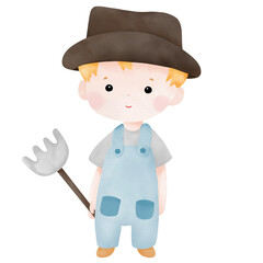 Little boy watercolor handdrawn.