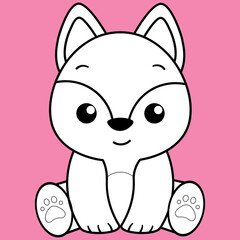 Cute Fox, Kawaii Fox black and white outline for coloring book.
