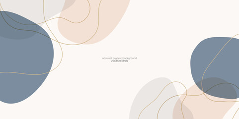 Abstract backgrounds with organic shapes and hand draw line in pastel earth tone colors. Minimal modern design template with space for text. Vector illustration.