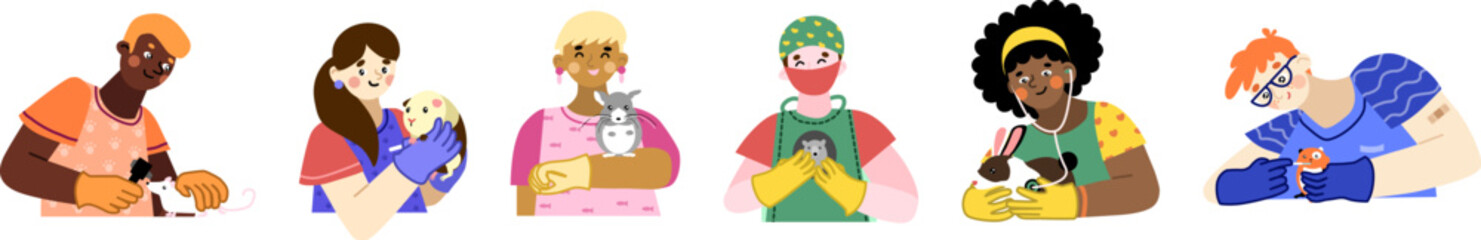 Veterinary care for rodents, pets and animals in flat style