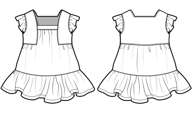 Premium Vector | Baby girls dress design technical flat sketch vector  illustration template