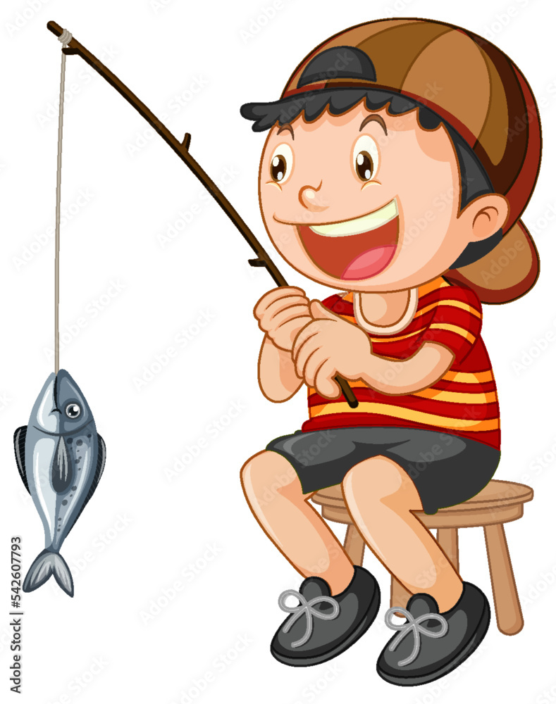 Canvas Prints happy kid sitting on a chair fishing