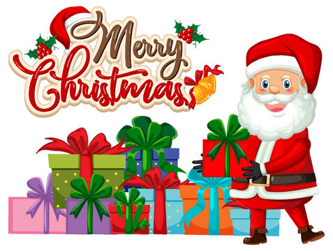 Merry Christmas text with Santa Claus cartoon character