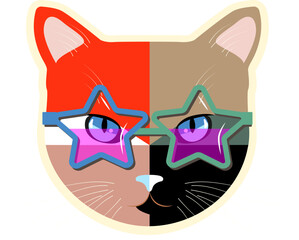 Vector cat with glasses. Cat icon. Trendy pet.