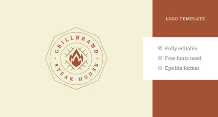 Grill barbecue bistro cafe circle geometric vintage logo design template vector illustration