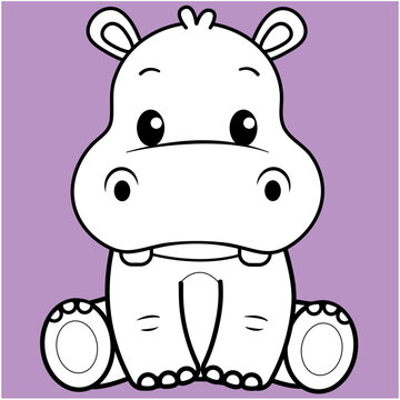 recommend clip art: Cute Hippo, Kawaii Hippo  black and white outline for coloring book.
