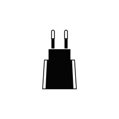 USB charger icon in black flat glyph, filled style isolated on white background