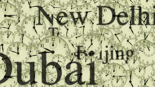 loop many timezones city names and clocks 4k
