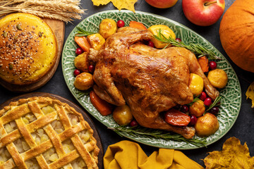Thanksgiving turkey on rustic table
