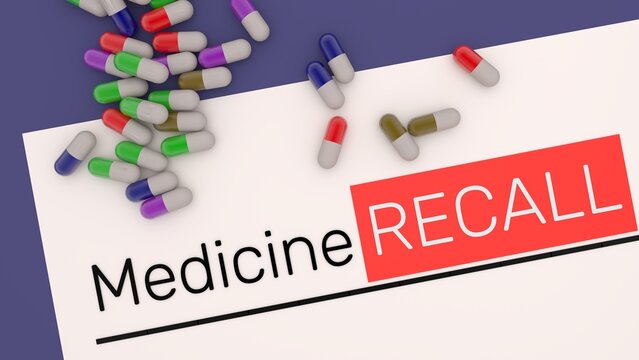 Medicine recall alert banner. 3d illustration