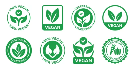 Fotobehang Vegan icon set. Bio, organic and healthy food symbol. Vegetarian and vegan label icon collection. Vector illustration. © Icons-Studio