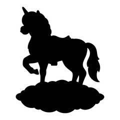 Black silhouette. Magic unicorn. Fairy horse. Design element. Vector illustration isolated on white background. Template for books, stickers, posters, cards, clothes.