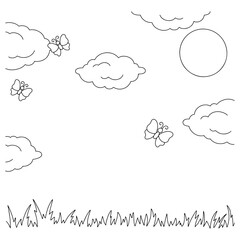 Wonderful natural landscape. Coloring book page for kids. Cartoon style. Vector illustration isolated on white background.