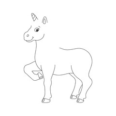 Draw the unicorn's tail and mane. Worksheet template for preschoolers. Coloring book page for kids. Cartoon style character. Vector illustration isolated on white background.