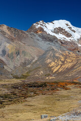 Hiking camping on Huayhuash Circuit Peru, diablo mudo