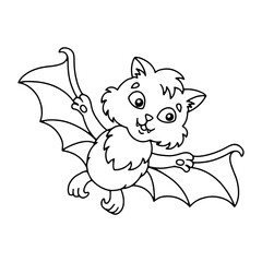 Cute bat. Coloring book page for kids. Cartoon style. Vector illustration isolated on white background.