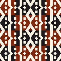 Geometric colorful pattern. Vector geometric red-black checkered seamless pattern background. Ethnic geometric stripes pattern. Use for fabric, interior decoration element, upholstery, wrapping.
