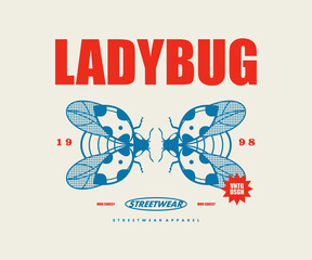 Vintage illustration of ladybug t shirt design, vector graphic, typographic poster or tshirts street wear and Urban style © Therintproject