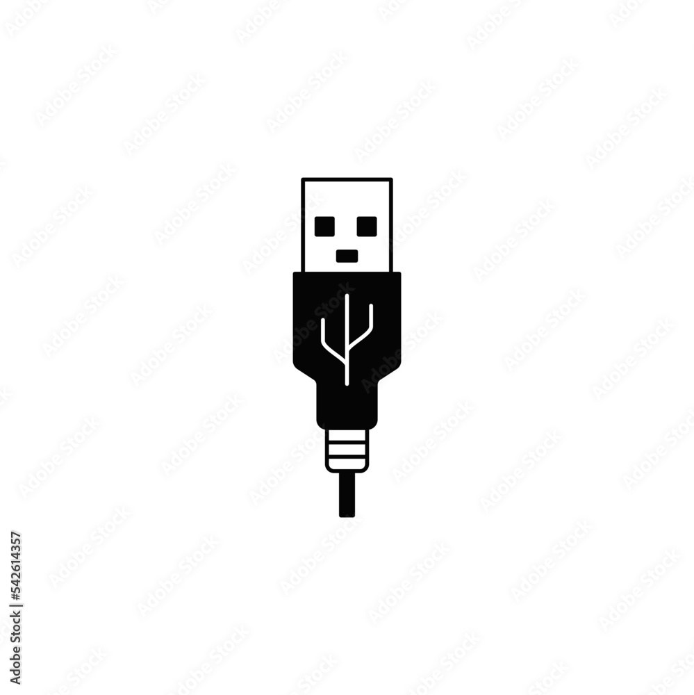 Canvas Prints USB cable icon in black flat glyph, filled style isolated on white background