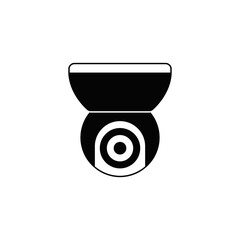 Security camera icon in black flat glyph, filled style isolated on white background