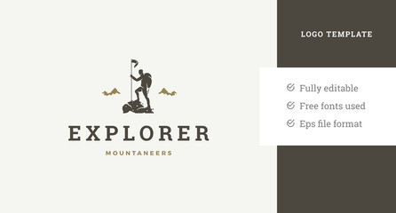 Vector logotype for mountaineers and explorers club - obrazy, fototapety, plakaty