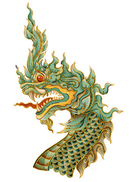 Hand drawn old Thai style Naga head art.