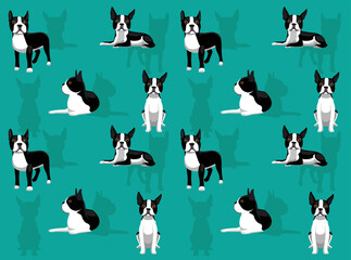 Boston Terrier Poses Cute Character Seamless Wallpaper Background