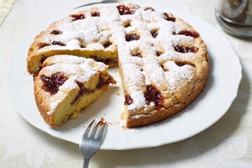 cherry tart with powdered sugar