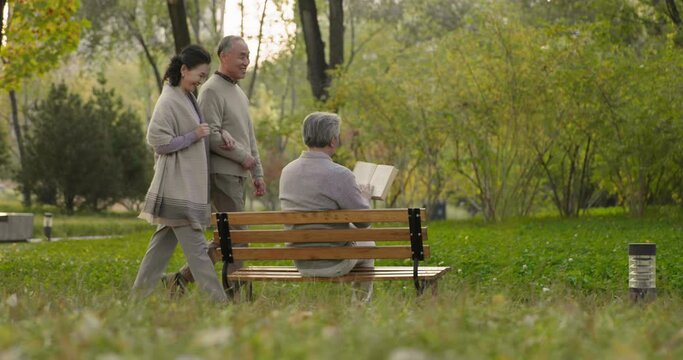 Senior Chinese man reading book in the park,4K