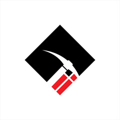 Fototapeta na wymiar Abstract pick ax vector illustration logo design with cross.