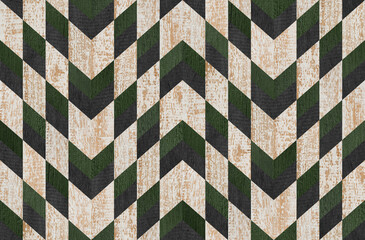 Seamless background with wood texture and geometric mosaic pattern.