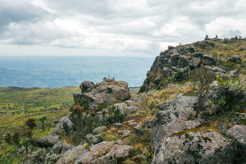 Fototapeta na wymiar Scenic mountain landscapes against sky at Aberdare National Park, Kenya