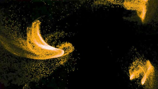 Golden Abstract Motion Background Shining Gold Particles In Slow Motion. Universe Gold Dust With Stars On Black Background. Motion Graphics Abstract Of Particles. VJ Seamless Loop 4K.