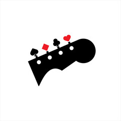 Guitar logos. Graphic illustration, guitar neck design element and poker card icon.