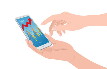 hand holding a smartphone transparent background stock rising blue screen touch
