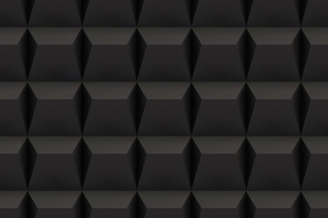 Black acoustic sound proof soft foam seamless texture. Pattern of wall of music recording studio. Polyurethane insulation material. Abstract background. Vector illustration