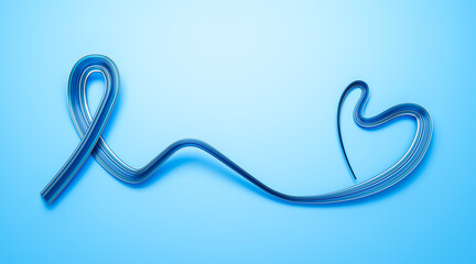 Blue November ribbon 3d Heart shape made with brush stroke ribbon 3d illustration