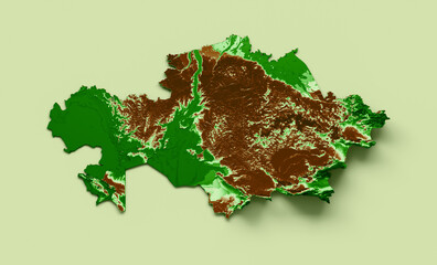 Kazakhstan Topographic Map 3d realistic map Color 3d illustration
