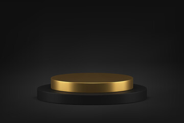 3d podium cylinder stage golden black foundation level steps minimalist realistic vector
