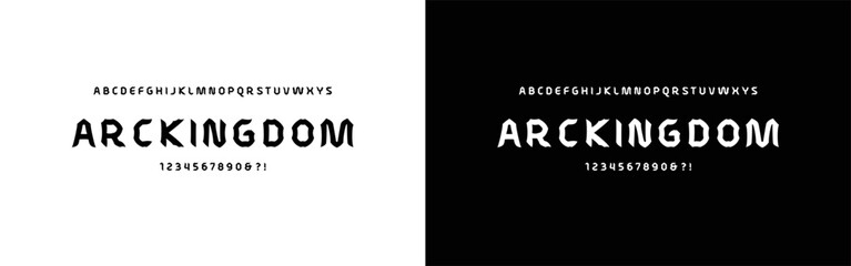 Arc Kingdom Font. Craft medieval typeface design. Graphic display alphabet. Fantasy type letters. Latin characters, numbers. Vector illustration. Suites for old badge, label, logo template.