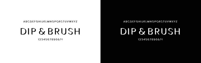 Dip and Brush is Creative lettering font  design with calligraphic pen. Black with shadow, monochrome, and brusher. Art and creative vector illustration.