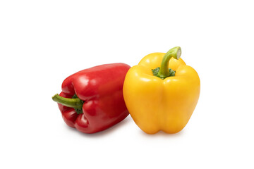 a group of two colored sweet peppers on a white background