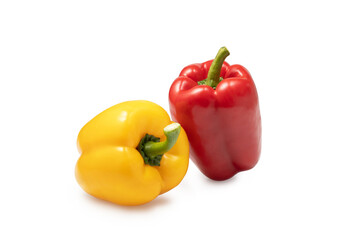 a group of two colored sweet peppers on a white background