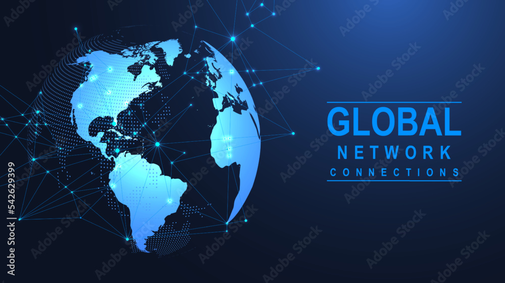 Fototapete Global network connection concept. Big data visualization. Social network communication in the global computer networks. Internet technology. Business. Science. Vector illustration