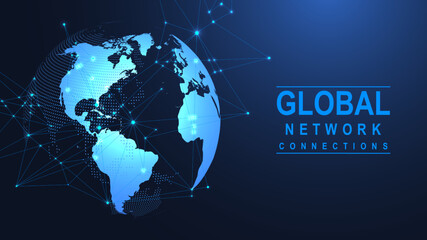 Global network connection concept. Big data visualization. Social network communication in the global computer networks. Internet technology. Business. Science. Vector illustration