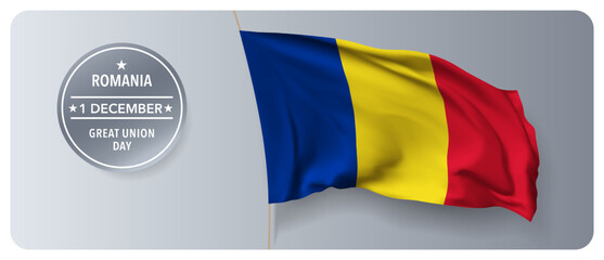Romania great union day vector banner, greeting card.