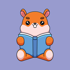 cute squirrel reading book cartoon mascot doodle art hand drawn concept vector kawaii icon illustration