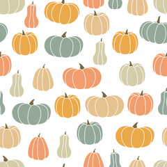 Seamless pattern with different pumpkins
